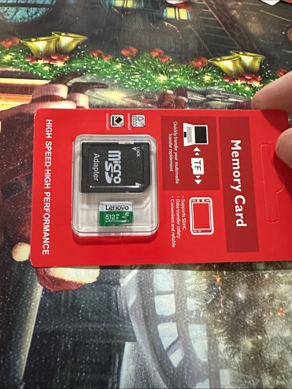 Lenovo 512GB Green microSD Card with Adapter on Red Packaging